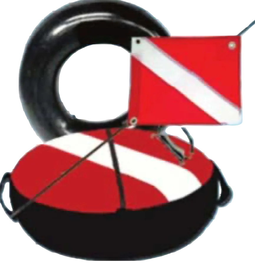 Dive buoy with red and white flag on a blue background