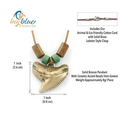 "Emma" Bronze Tiger Shark Tooth w/ Beads - 20"Necklace