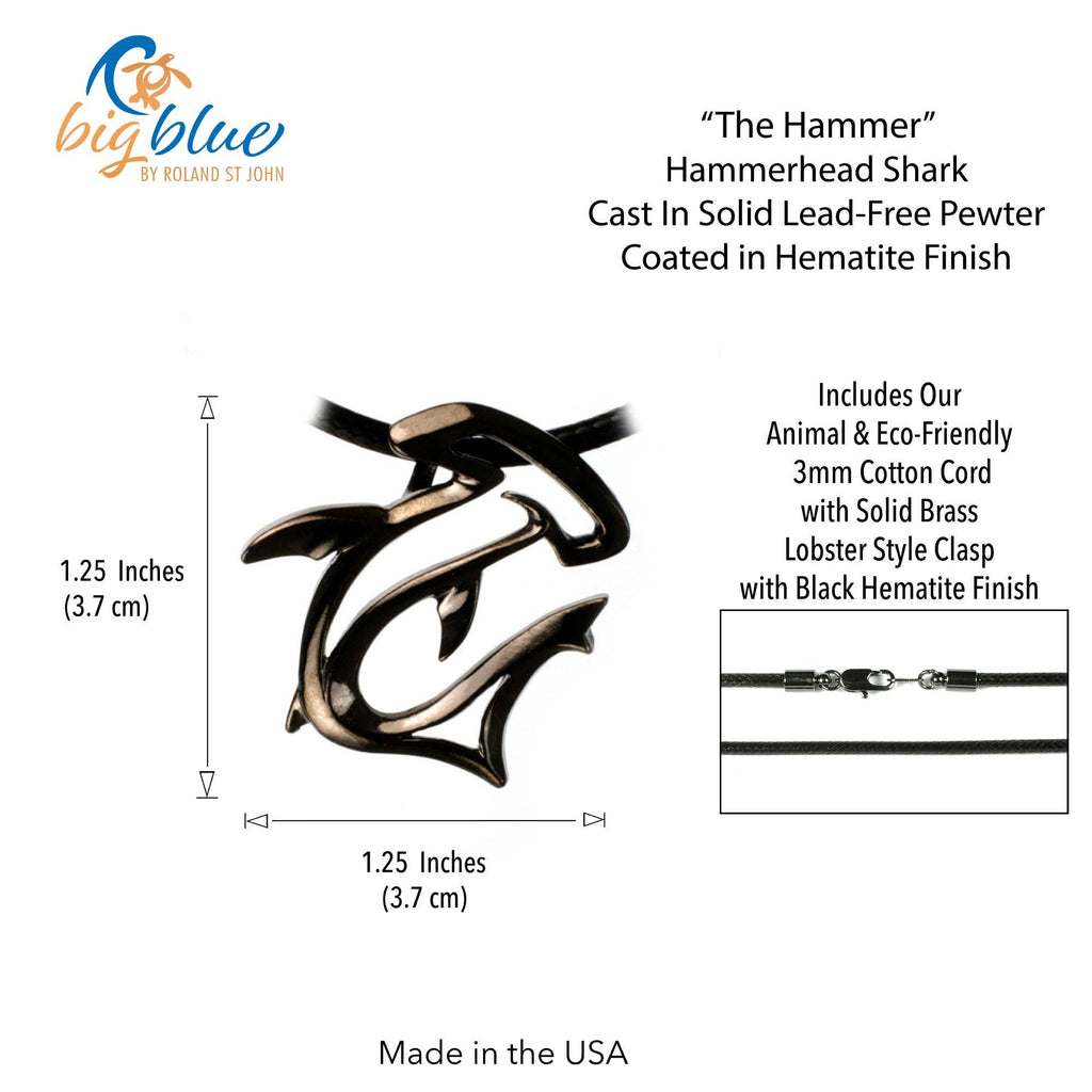 Hammerhead Shark Pendant Necklace – "The Hammer" - Jet Black Finish: 20"