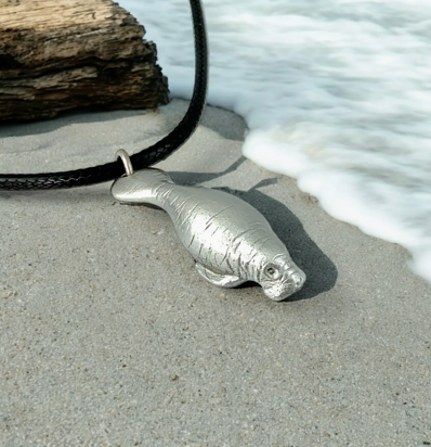 Roland St John Manatee pewter necklace on 18-inch chain