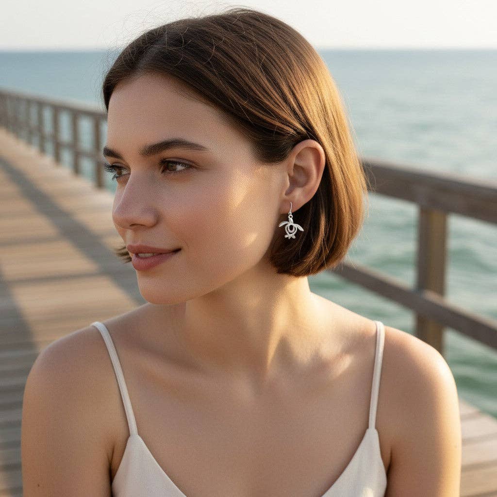 Roland St John Honu turtle drop earrings sterling silver detail