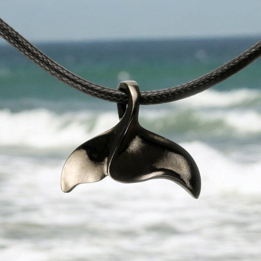 Whale Tail Fluke Necklace – Sealife Collection - Jet Black Finish: 20"