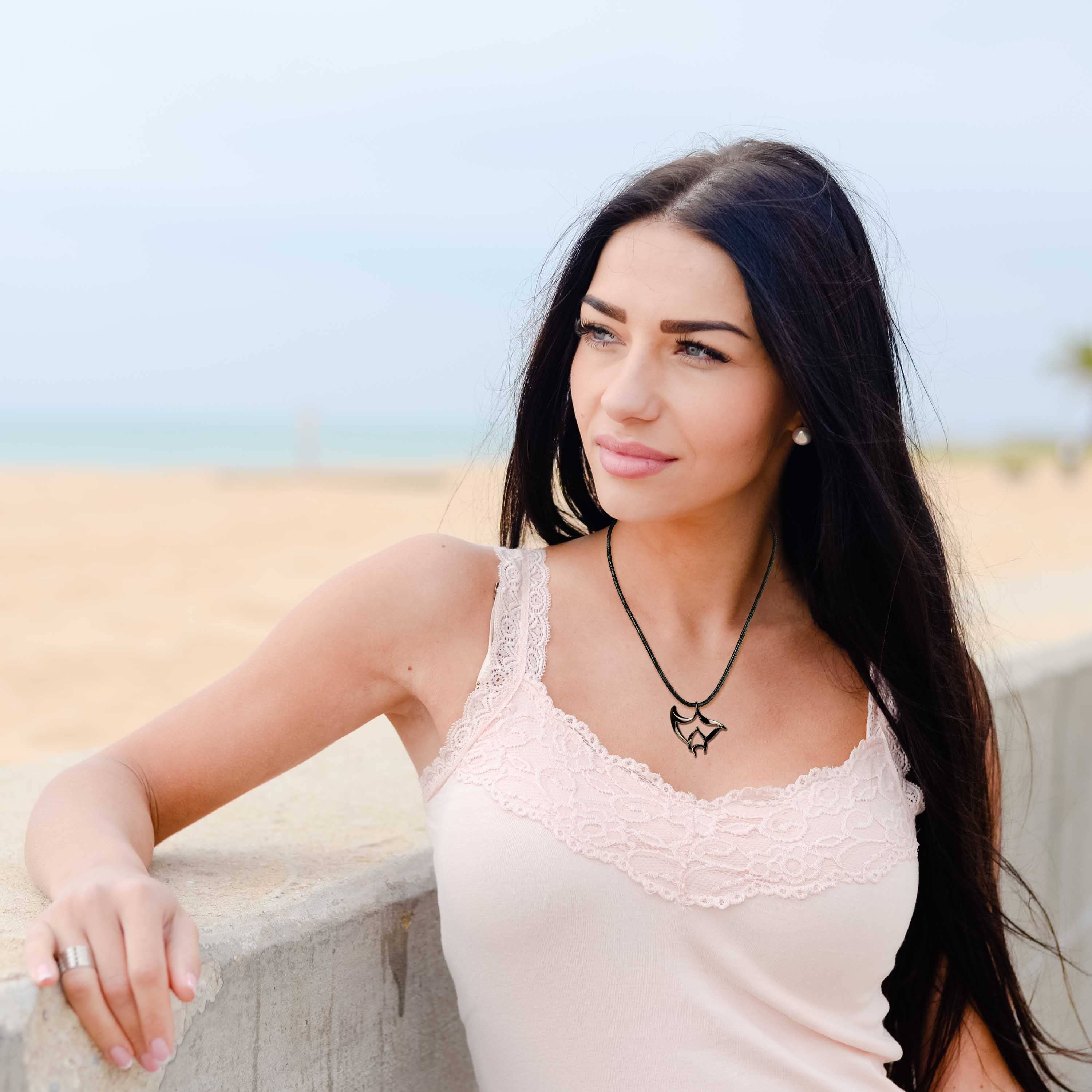 Manta Ray Pendant Necklace – "Big Ray" - Jet Black Finish: 20"