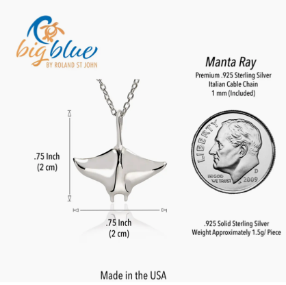 Mini Realistic Manta Ray Necklace 18"