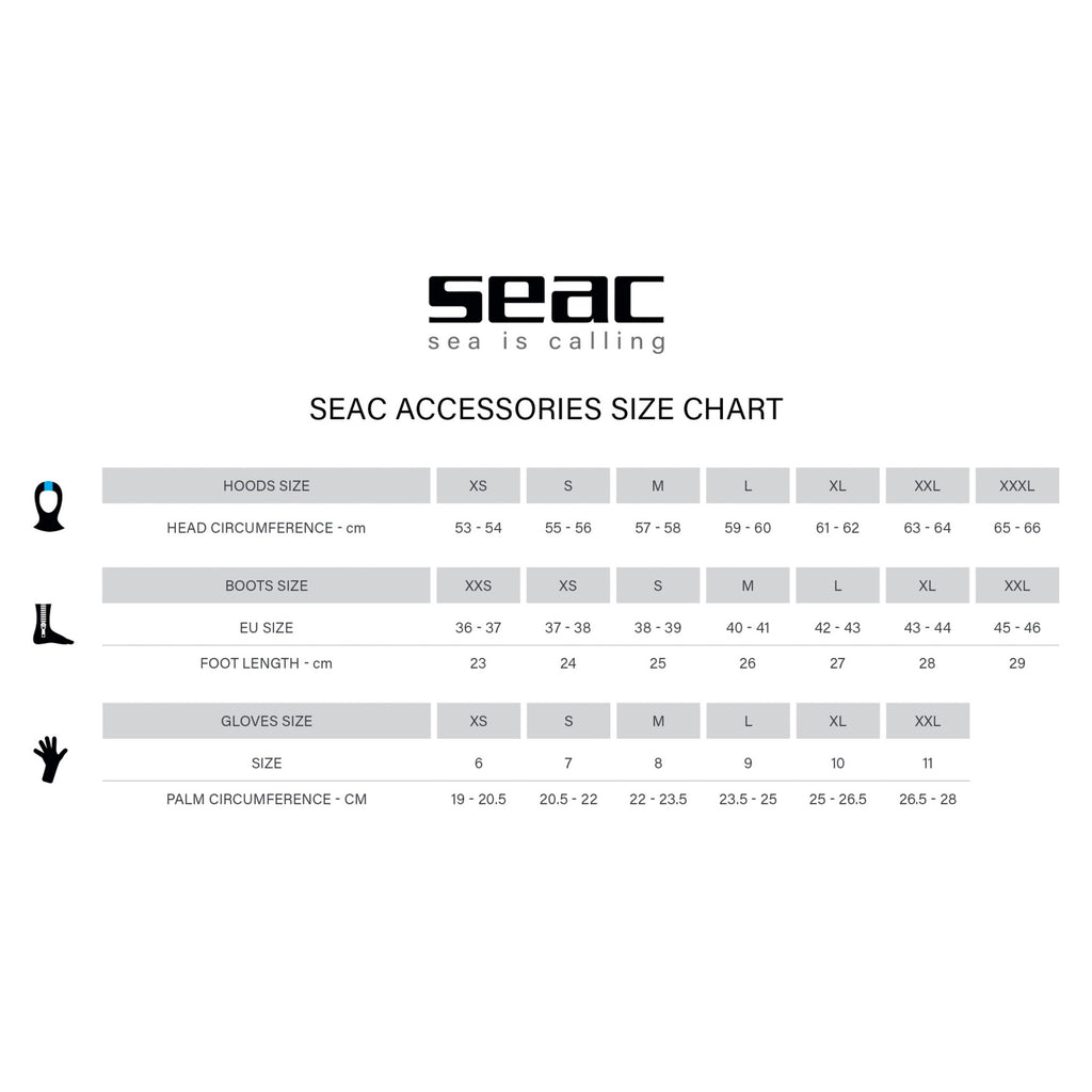 Seac Prime 2mm neoprene sock size and color options