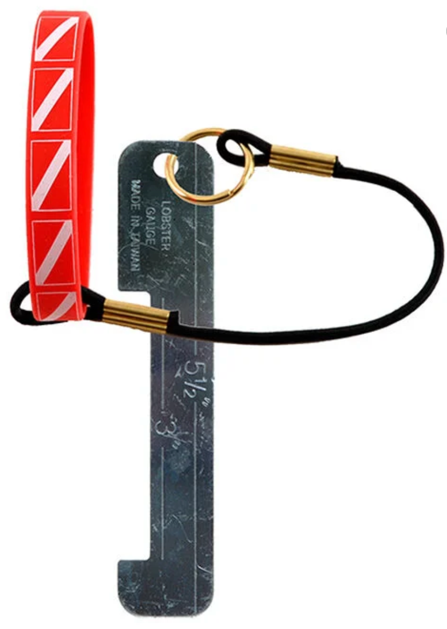 Marine Sports aluminum lobster gauge with bungee wrist band for easy access