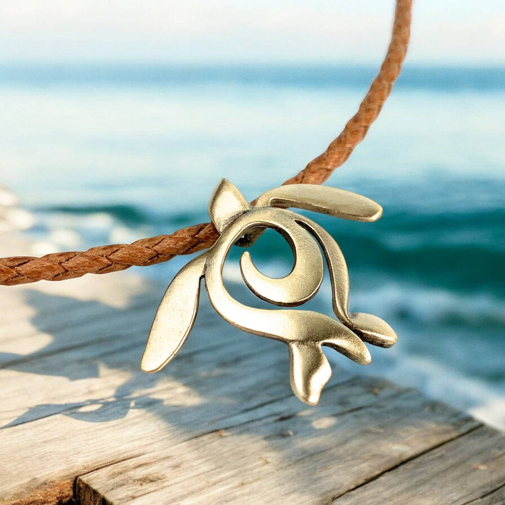 Roland St John sea turtle bronze necklace lifestyle shot
