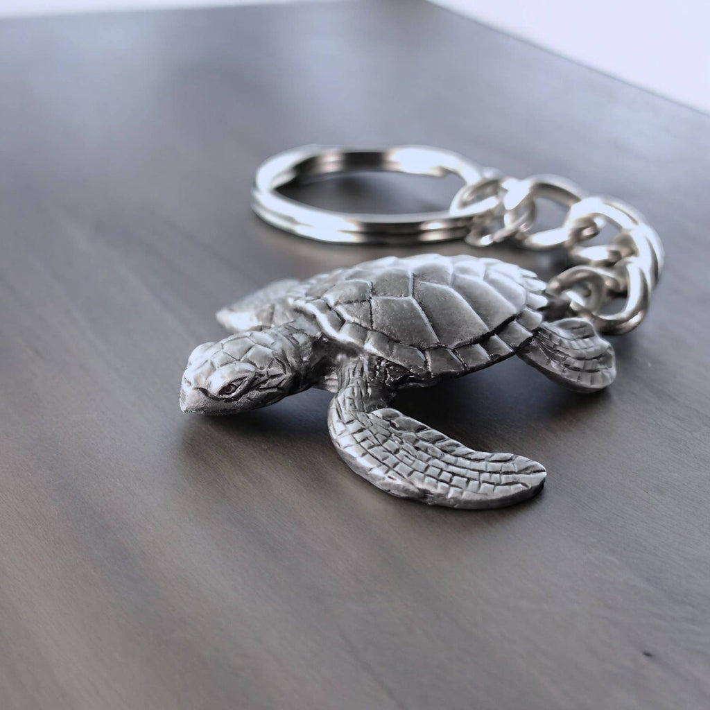 Roland St John sea turtle pewter keychain detail