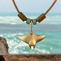 Roland St John Manta Ray bronze necklace with bead accents on 20-inch chain