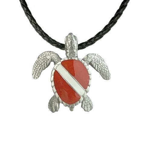 Roland St John turtle and dive flag pewter necklace 18-inch