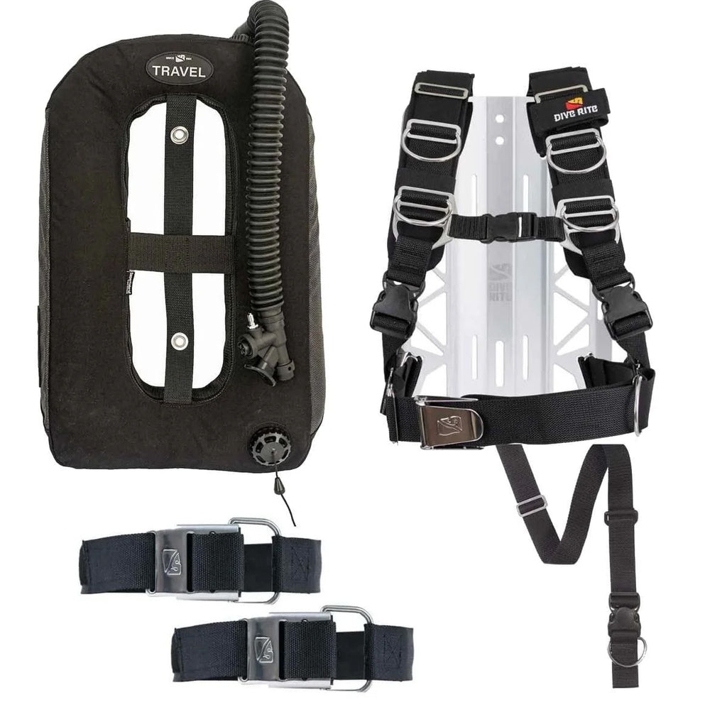 Dive Rite TransPlate Package — harness, backplate, and wing assembled
