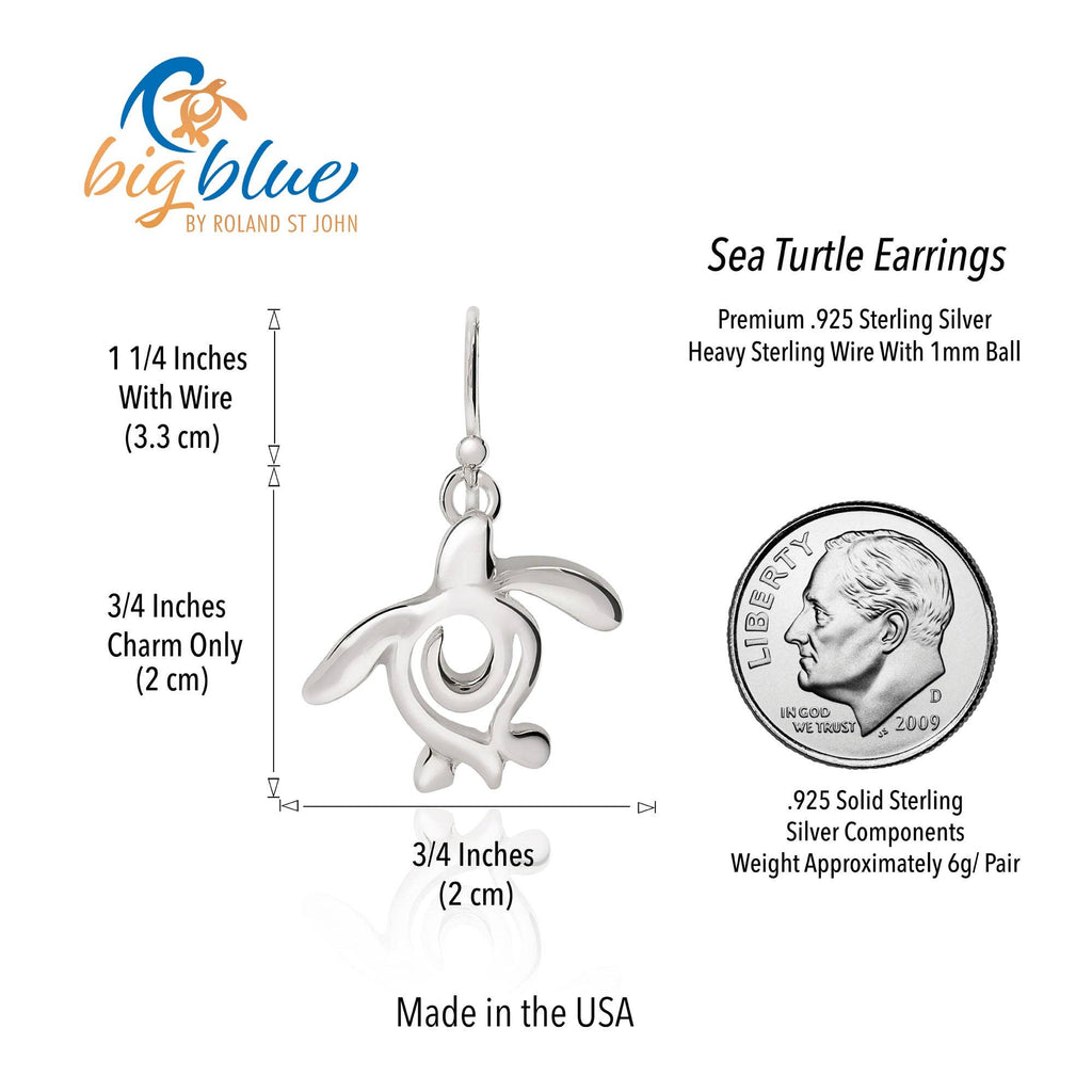 Turtle Drop Earrings – Ocean Traveler "Honu" Collection - Sterling Silver
