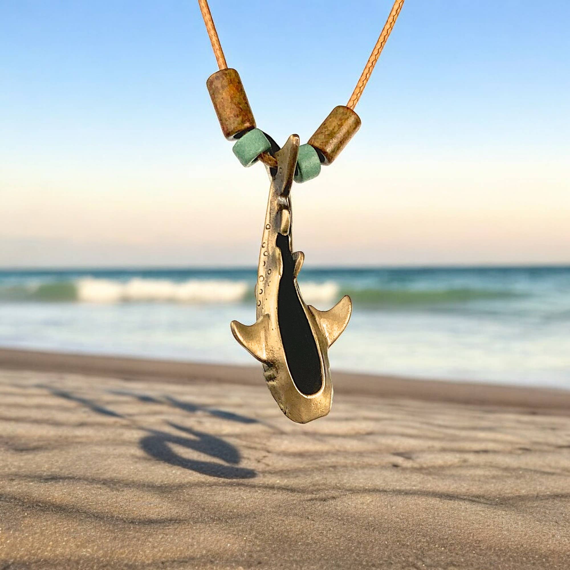 Whale Shark Bronze Necklace w/Beads: 18"