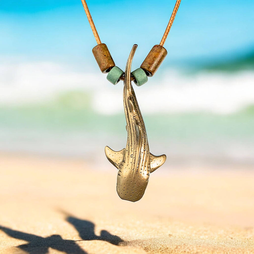 Whale Shark Bronze Necklace w/Beads: 18"