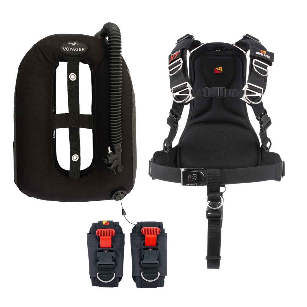 Dive Rite TransPac harness with integrated 20 lb weight pockets