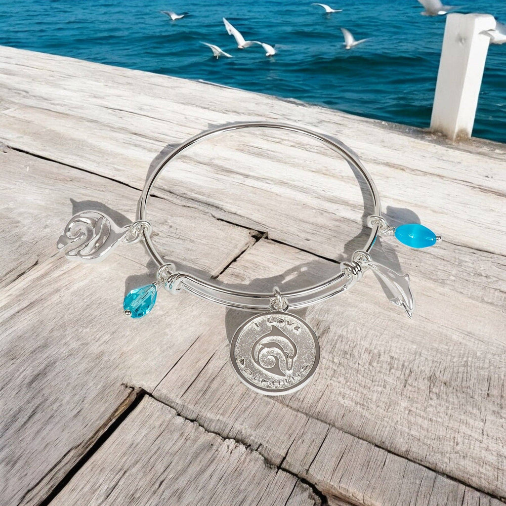 Dolphin adjustable sterling silver charm bracelet from the I Love Collection