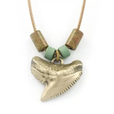 "Emma" Bronze Tiger Shark Tooth w/ Beads - 20" Necklace