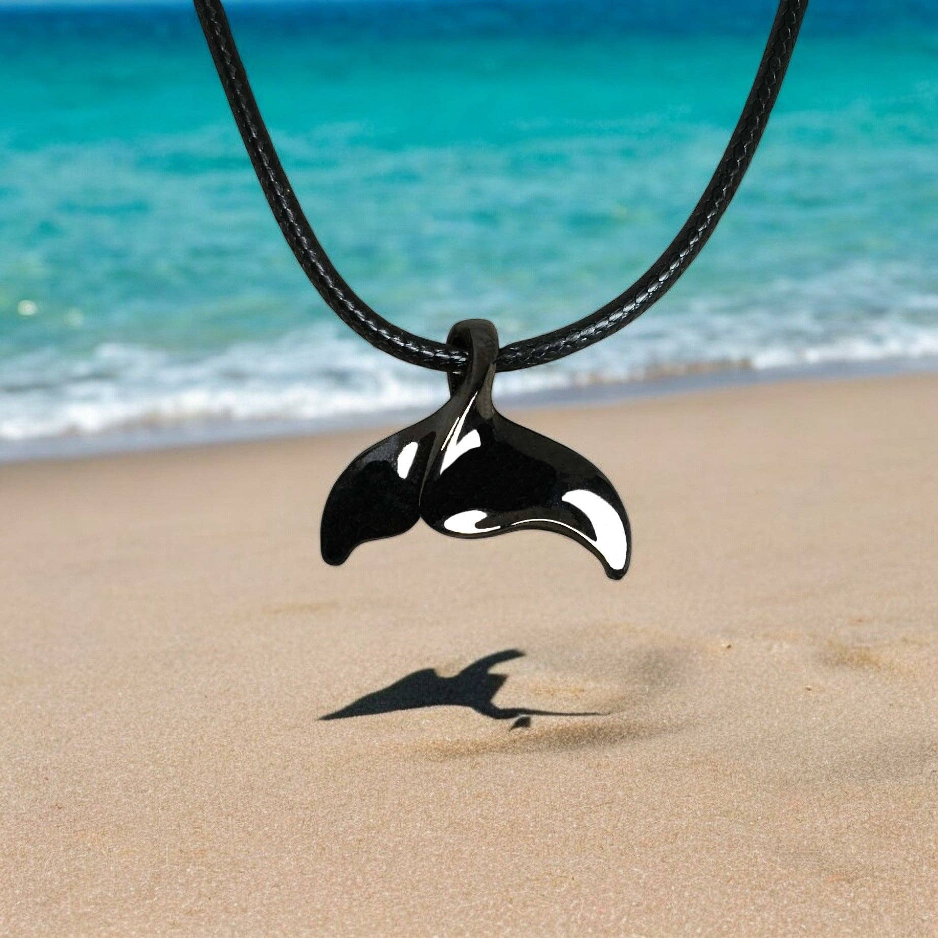 Roland St John whale tail fluke necklace jet-black matte finish 20-inch