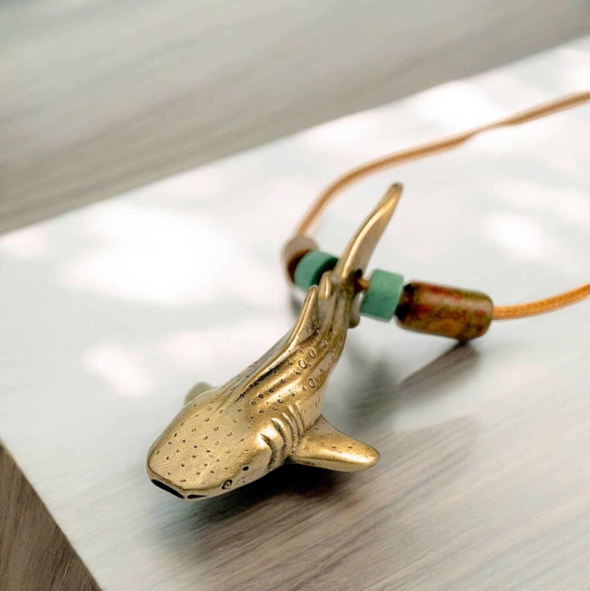 Whale Shark Bronze Necklace w/Beads: 18"
