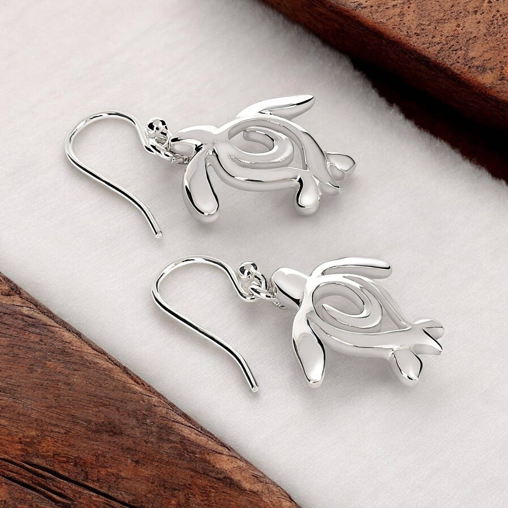 Turtle Drop Earrings – Ocean Traveler "Honu" Collection - Sterling Silver