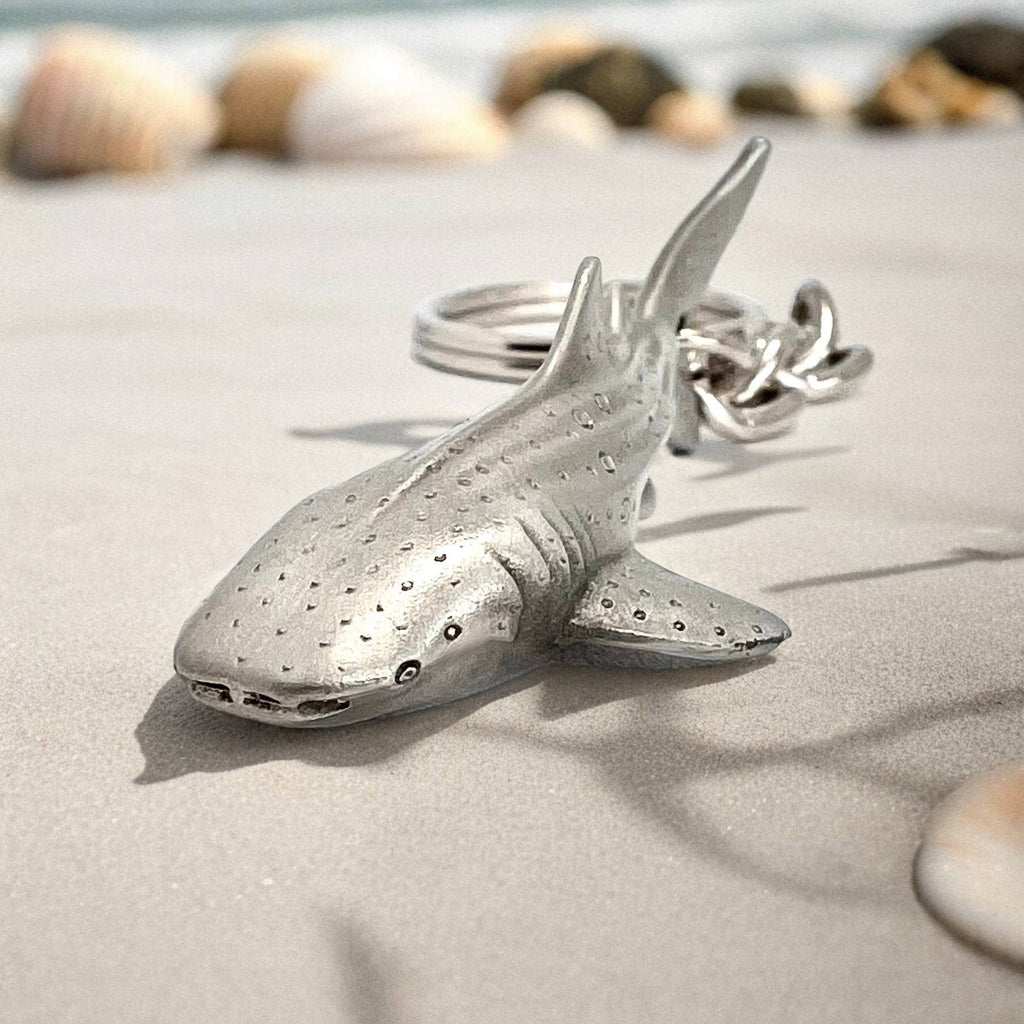 Roland St John whale shark pewter keychain ring and charm detail