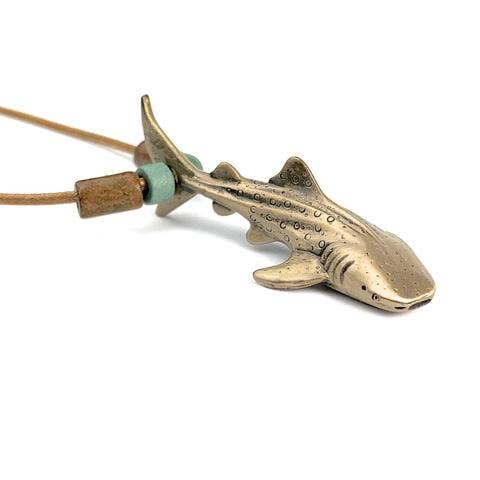 Roland St John whale shark bronze necklace with beads 18-inch