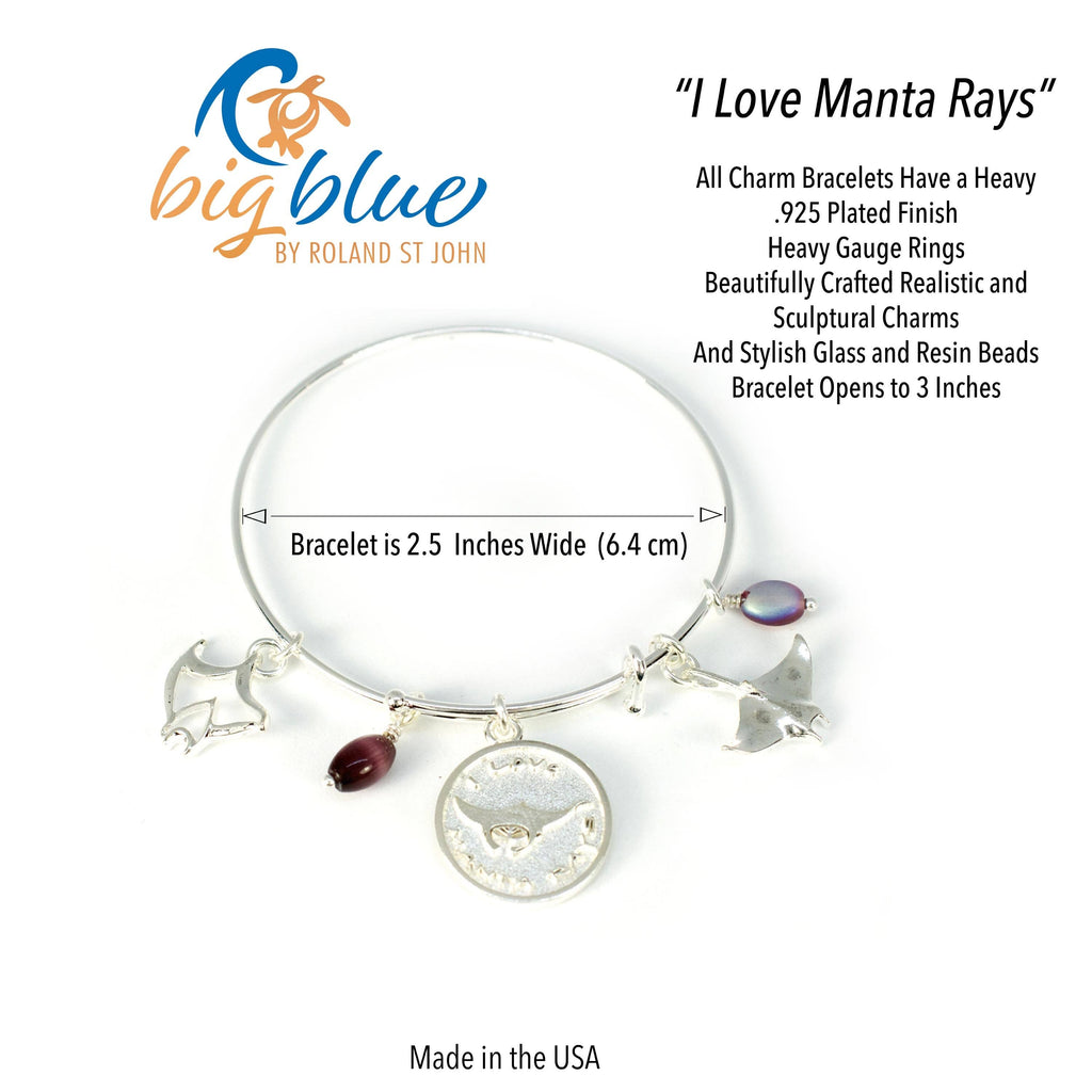 Manta Ray Adjustable Charm Bracelet – I Love Collection - Sterling Silver