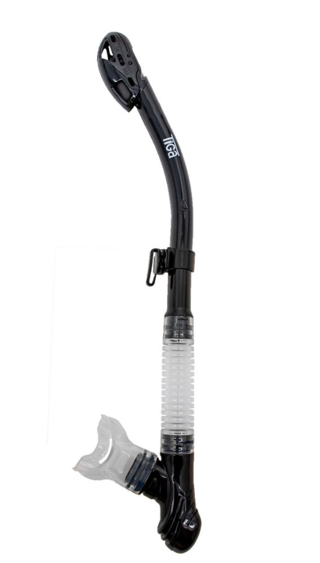 Sherwood Tiga dry snorkel mouthpiece and dry-top valve detail