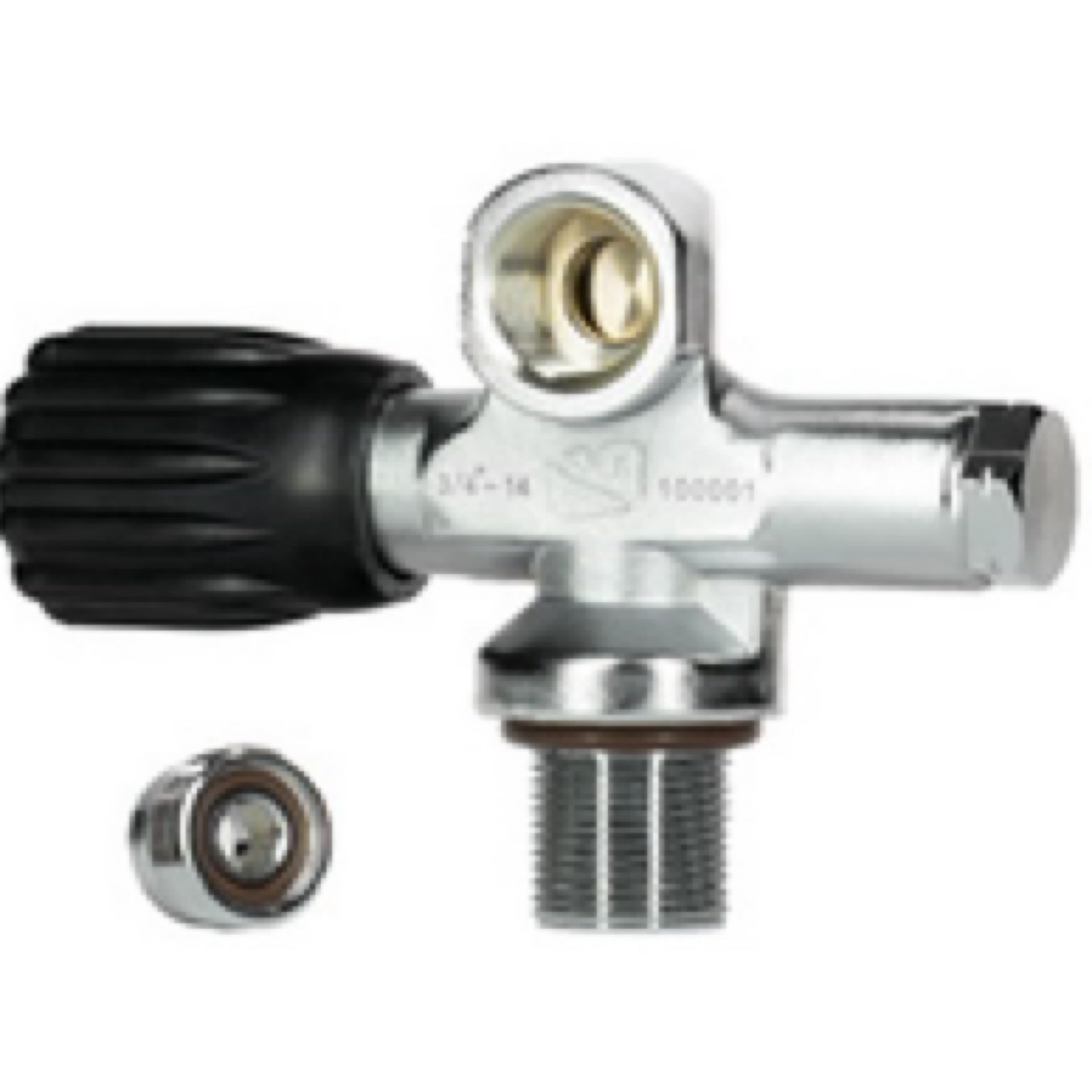 Dive Rite left-hand chrome-plated brass tank valve for doubles manifold