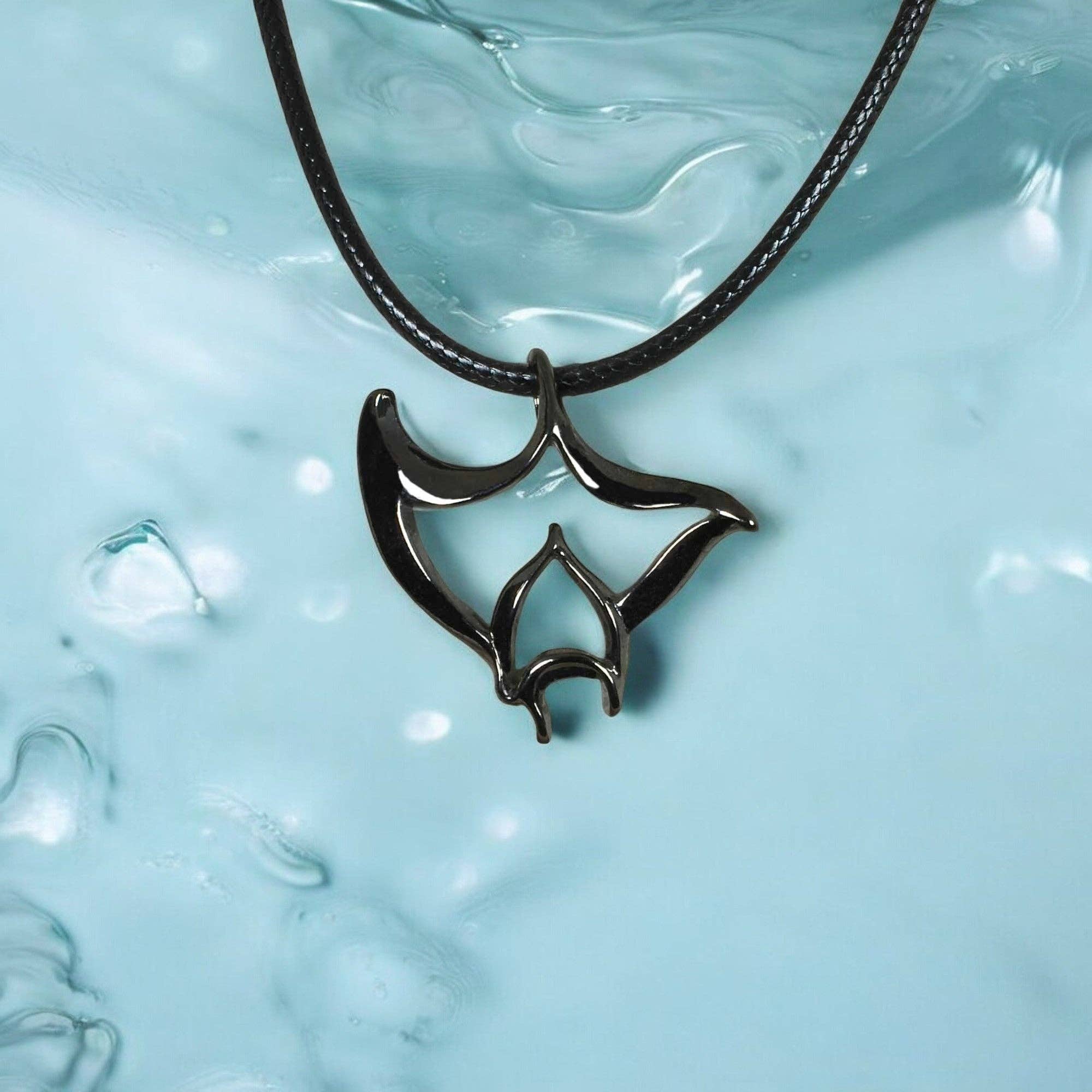Manta Ray Pendant Necklace – "Big Ray" - Jet Black Finish: 20"