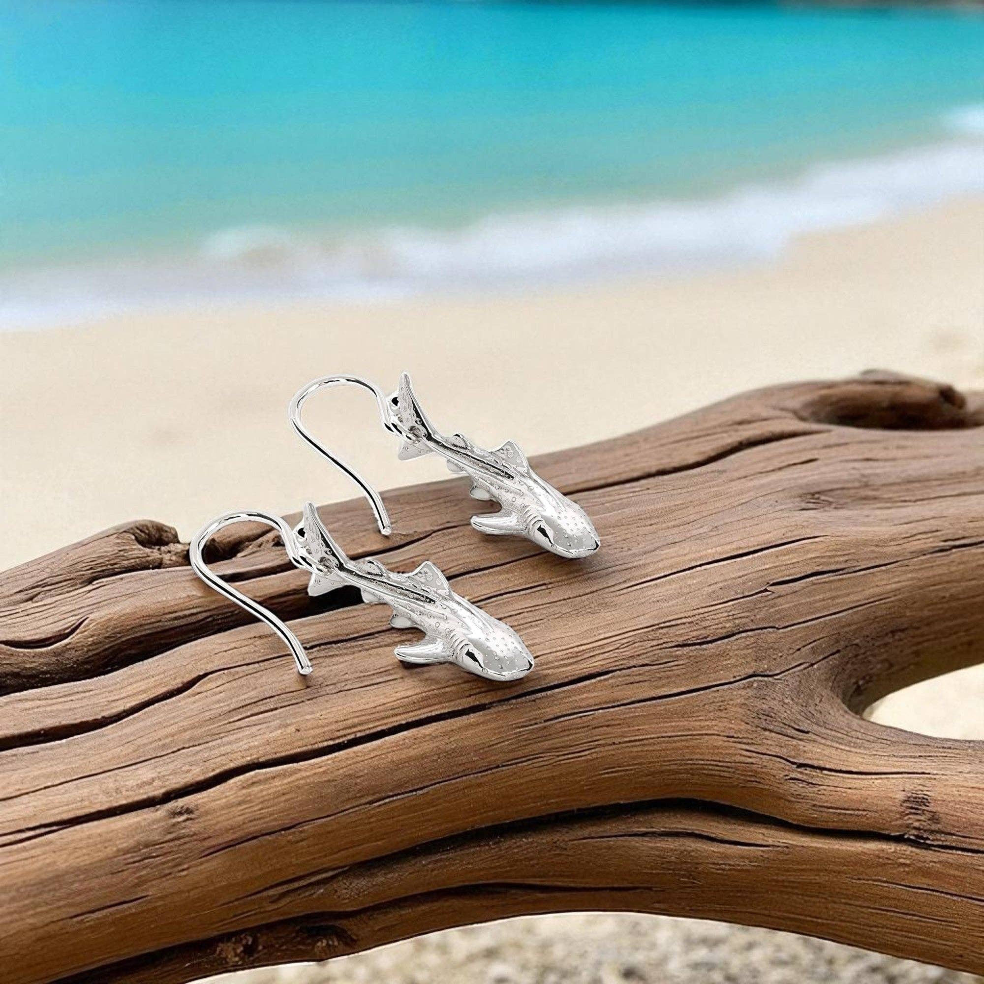 Roland St John whale shark sterling silver earring detail and scale