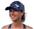 Nudi Wear whale shark ponytail hat for divers with a high ponytail