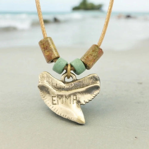 "Emma" Bronze Tiger Shark Tooth w/ Beads - 20"Necklace